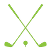 Golf clubs crossed with ball