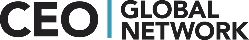 The logo for the ceo global network is black and white.
