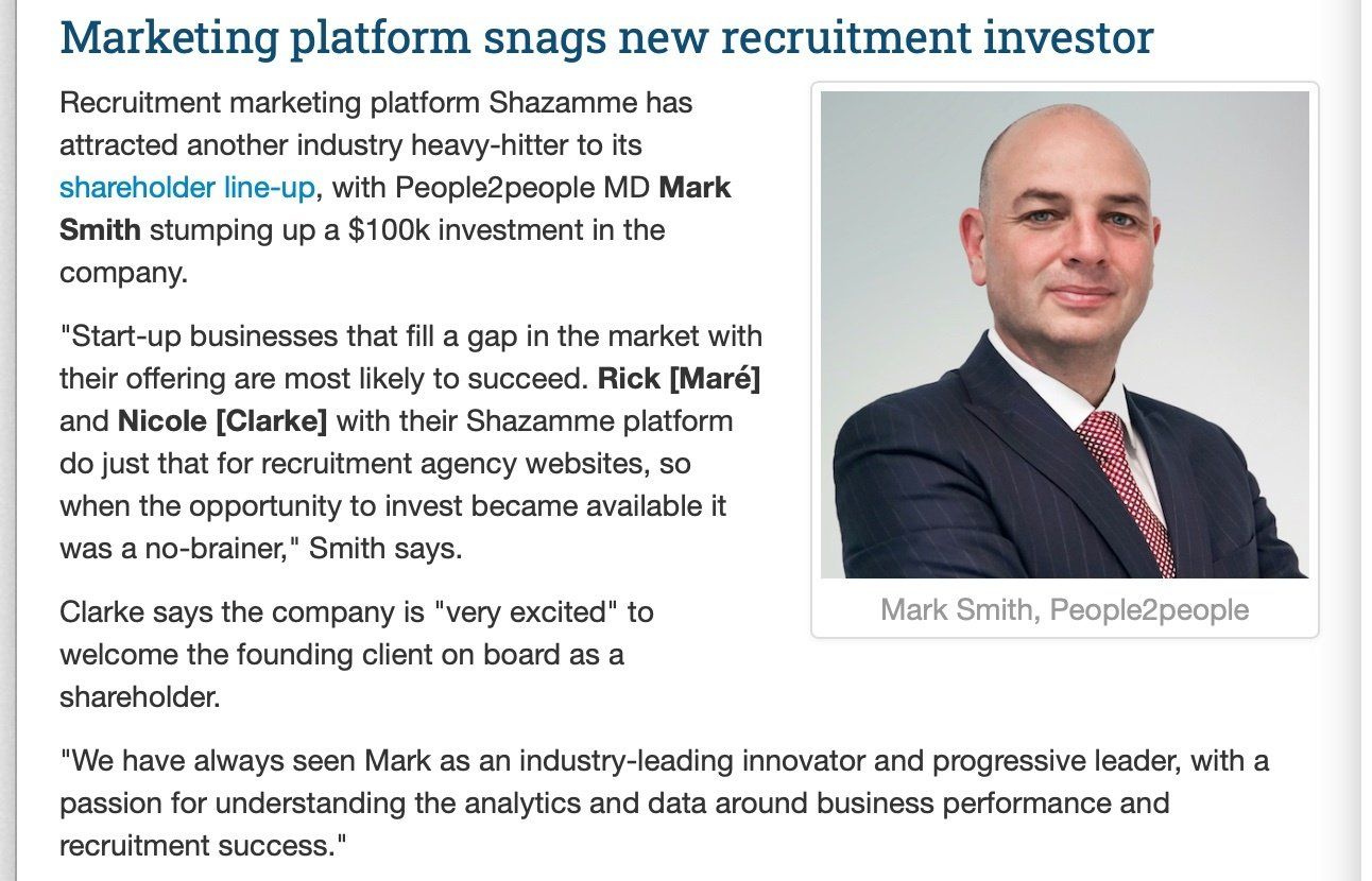 A man in a suit and tie is featured in an article about marketing platform snaps new recruitment investor