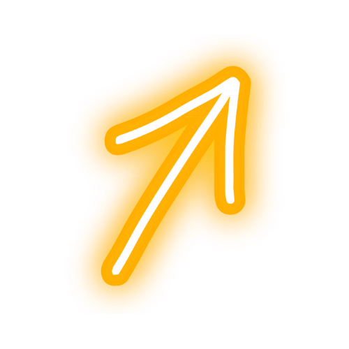 A yellow neon arrow pointing up on a white background