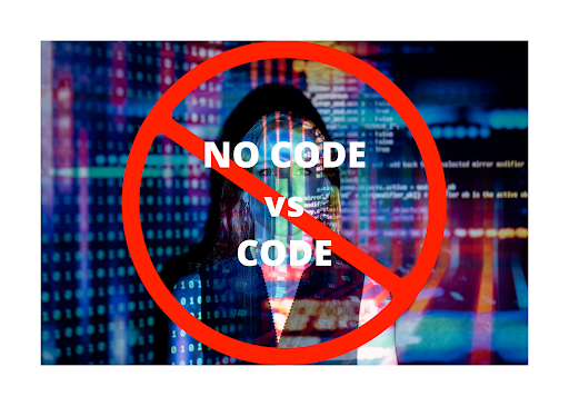 A sign that says no code vs code on it