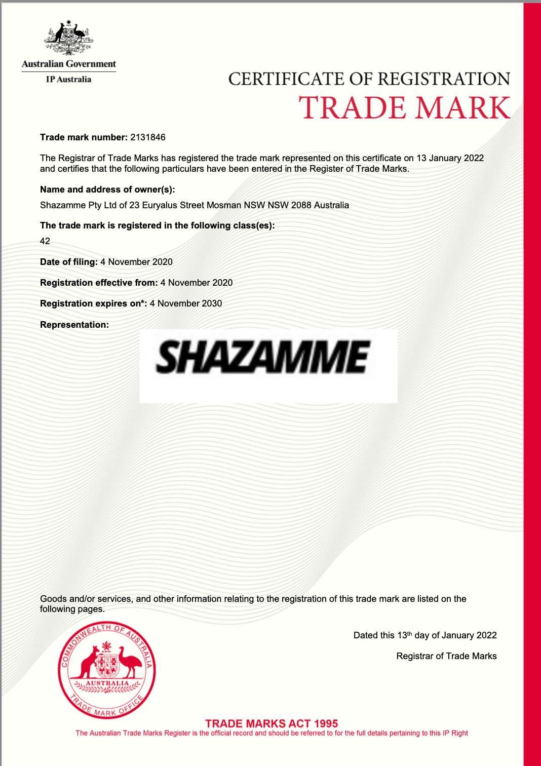 It is a certificate of registration for a trademark.