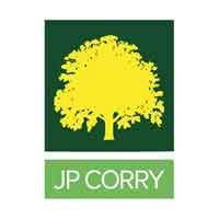 The logo for jp corry is a yellow tree on a green background.