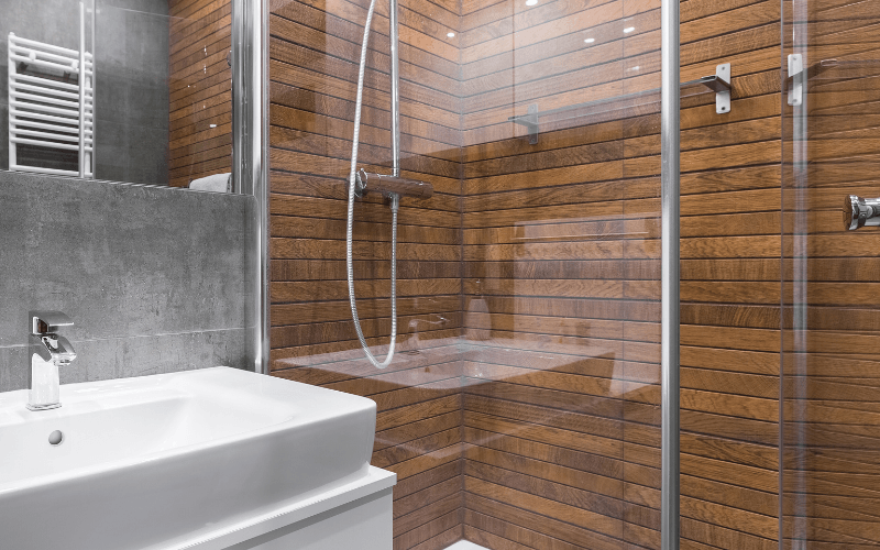 wood accent wall for shower