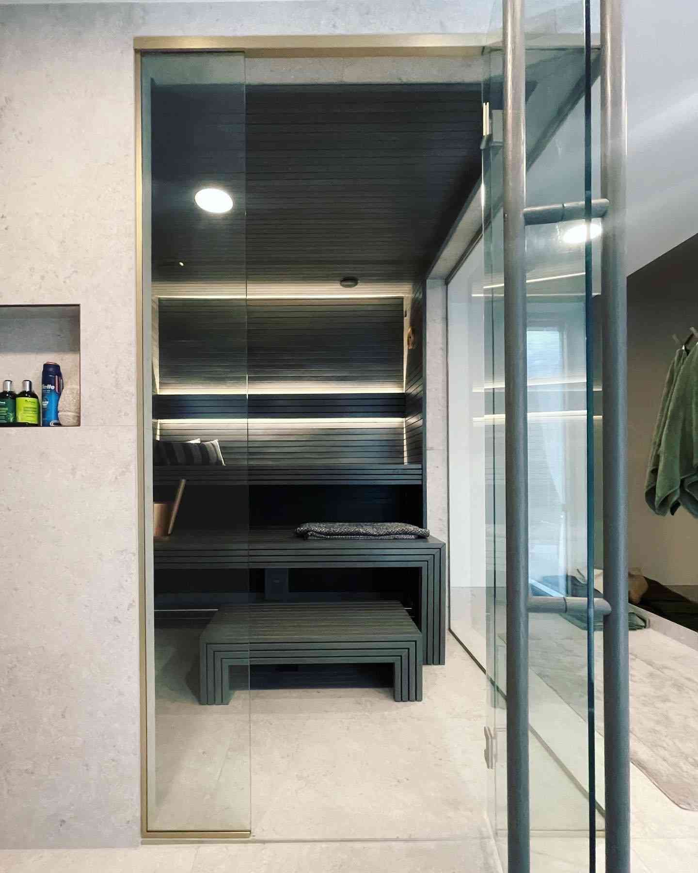 Sauna klaassein  harjatud kuldne furnituur