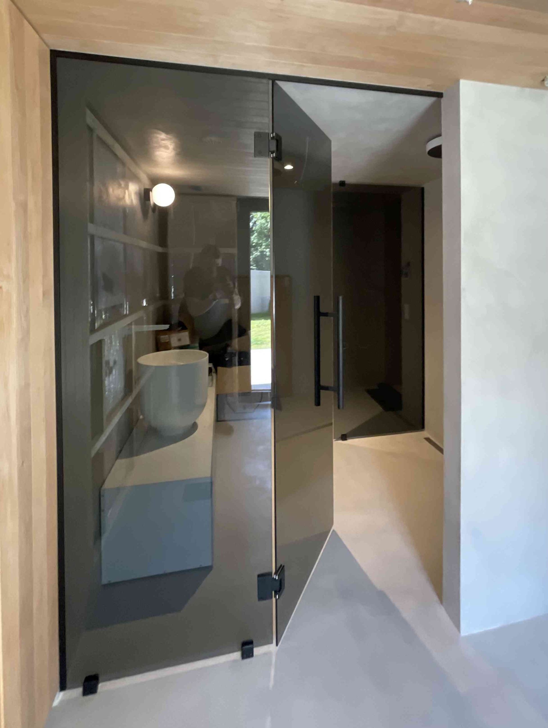 Sauna ehitus,  klaassein, klaasuks - pronks klaas glassworks