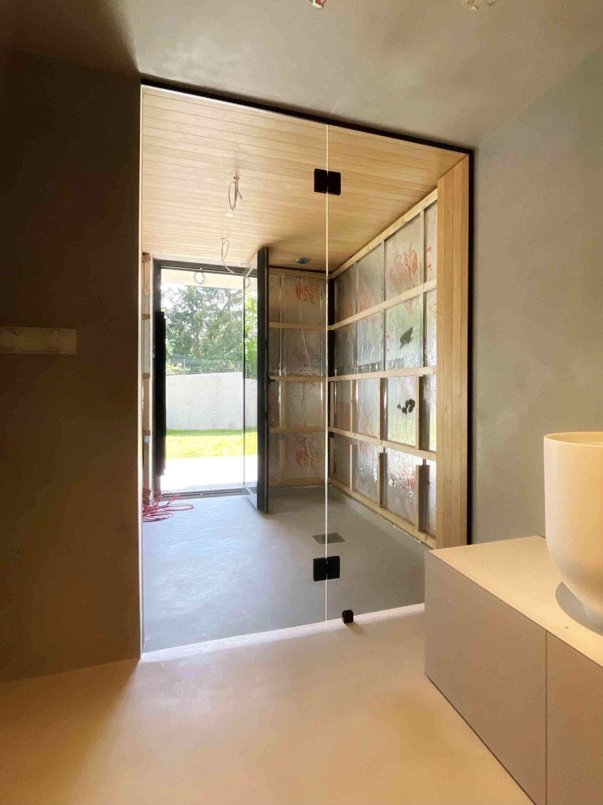 Sauna ehitus,  klaassein, klaasuks - pronks klaas glassworks