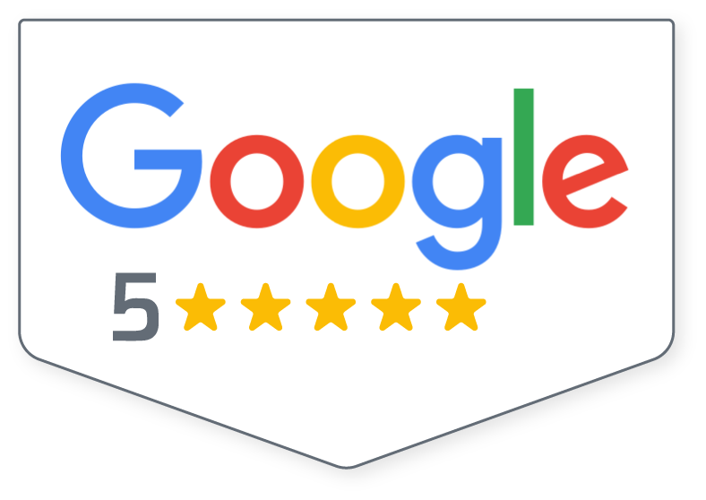 Logotipo do Google com cinco estrelas amarelas, indicando uma classificação de cinco estrelas.