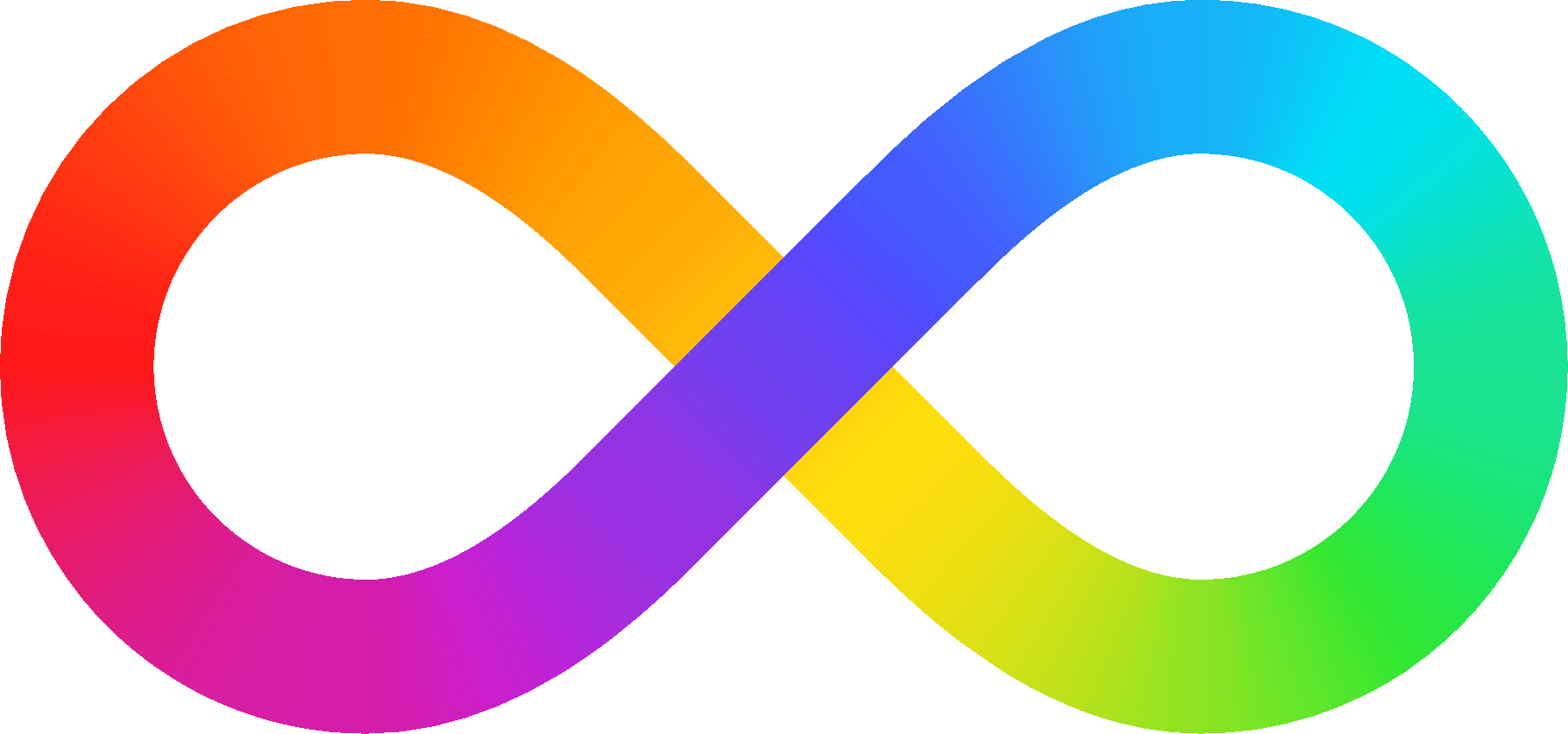 A colourful infinity symbol with a gradient of rainbow hues.