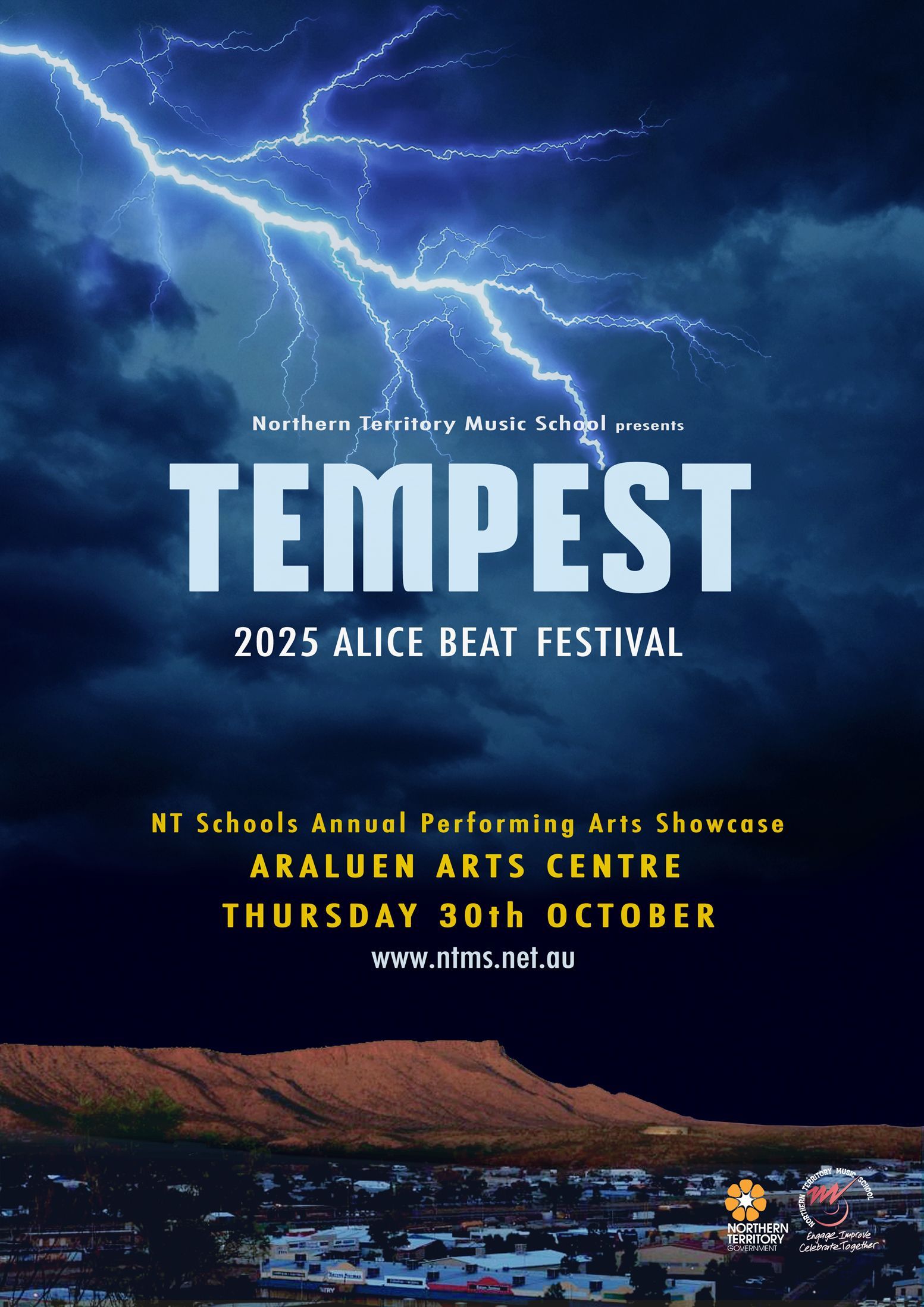 Poster for a performing arts festival with a lightning storm visual. It's titled