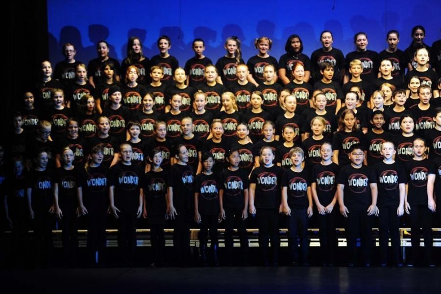 A large group of people are posing for a picture and one of their shirts says vote
