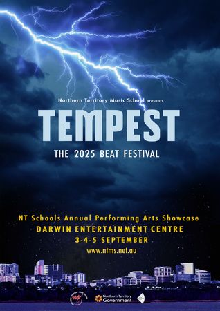 Poster for a performing arts festival with a lightning storm visual. It's titled 