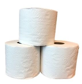 Three white toilet paper rolls stacked together.