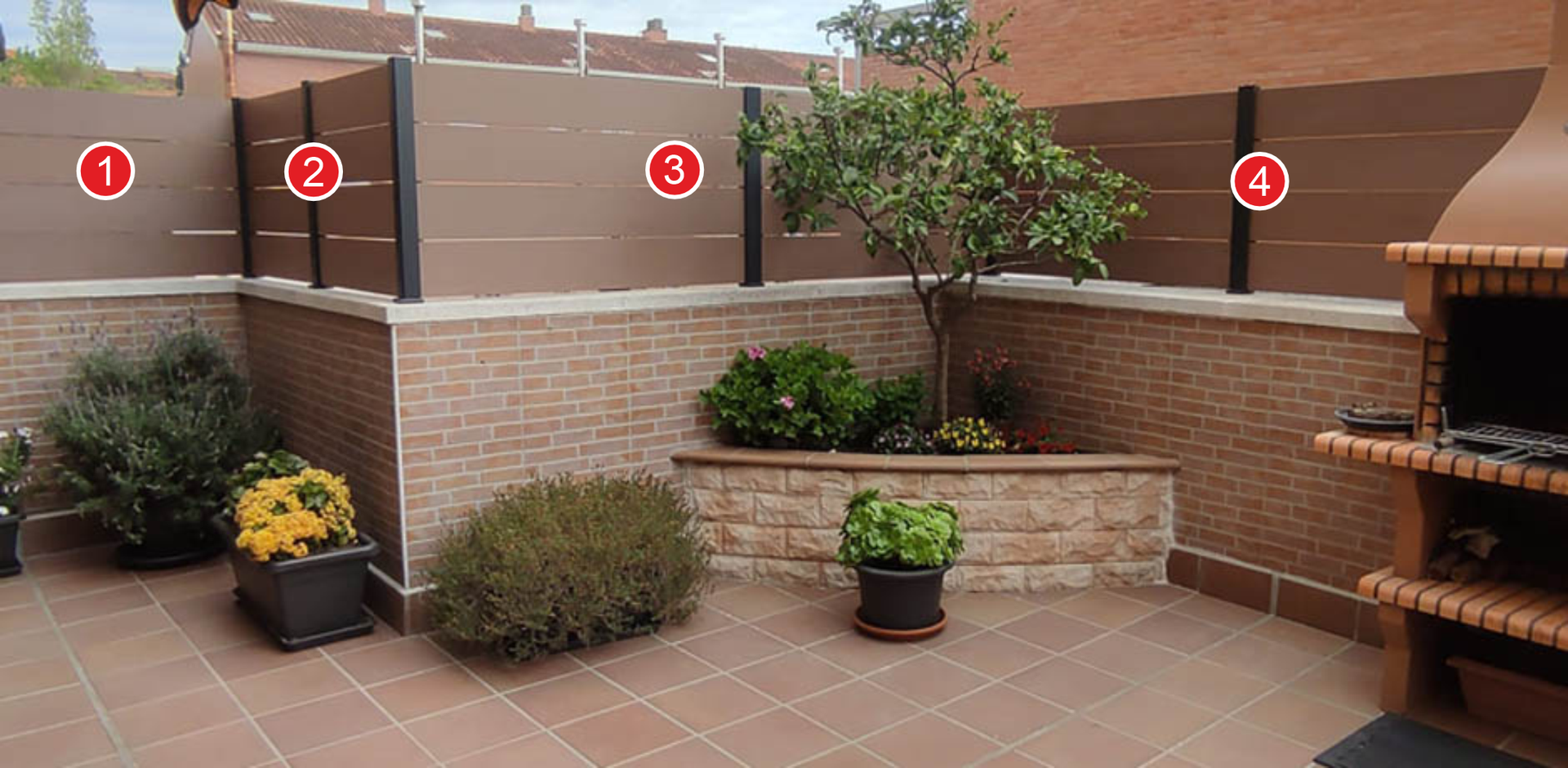 Valla de con lamas abiertas de composite para jardín, terraza, chalet, ático y mucho más. Hipervallas