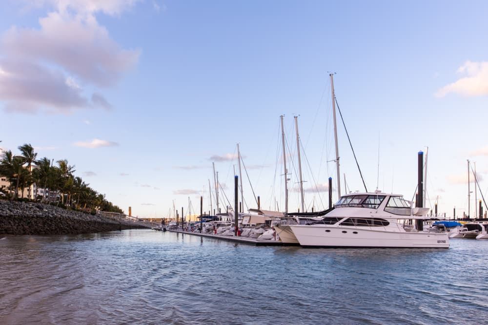 A Row of Boats Are Docked in A Marina — New Park Suit Hire & Menswear in Mackay, QLD