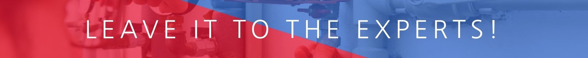 White text “LEAVE IT TO THE EXPERTS!” on a red and blue striped banner.