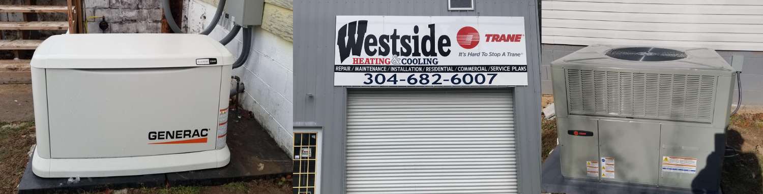 Three photos of a white utility truck and its logo on a building sign and covered vehicle shell