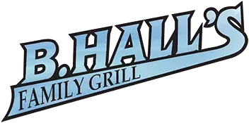 B. Hall&rsquo;s Family Grill logo in blue and black text on a white background