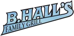 B. Hall&rsquo;s Family Grill logo in blue and black text on a white background