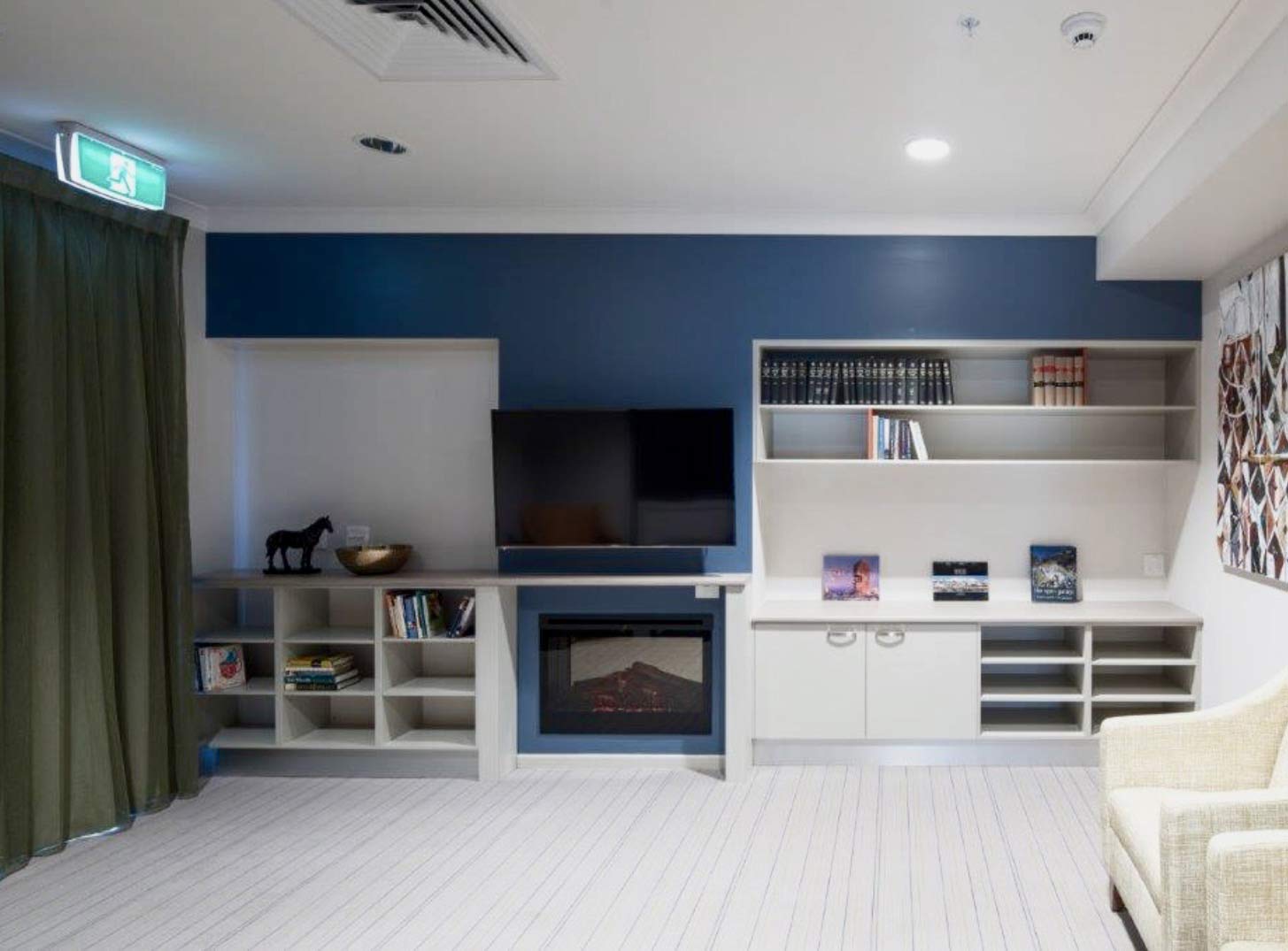 room with dark blue walls