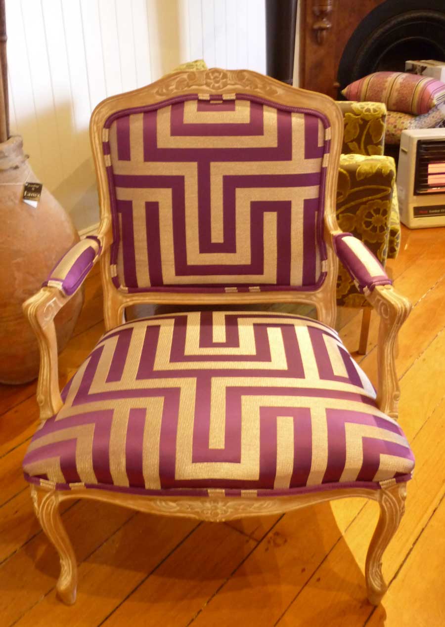 purple and white striped chair