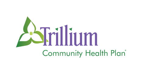 Trillium Community Health Plan logo: green and white trillium flower icon with purple