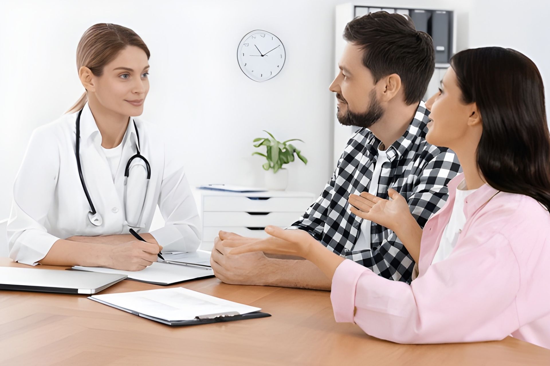 Doctor Consults With a Patient in a Bright Office — Bespoke Longevity and Aesthetic Medicine In Southport, QLD