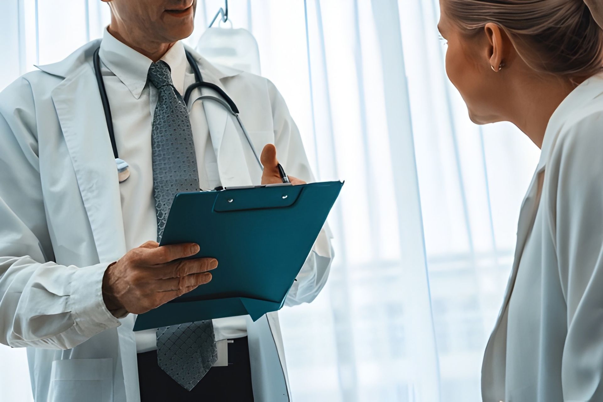 Doctor Talking to a Patient in an Office Setting — Bespoke Longevity and Aesthetic Medicine In Southport, QLD