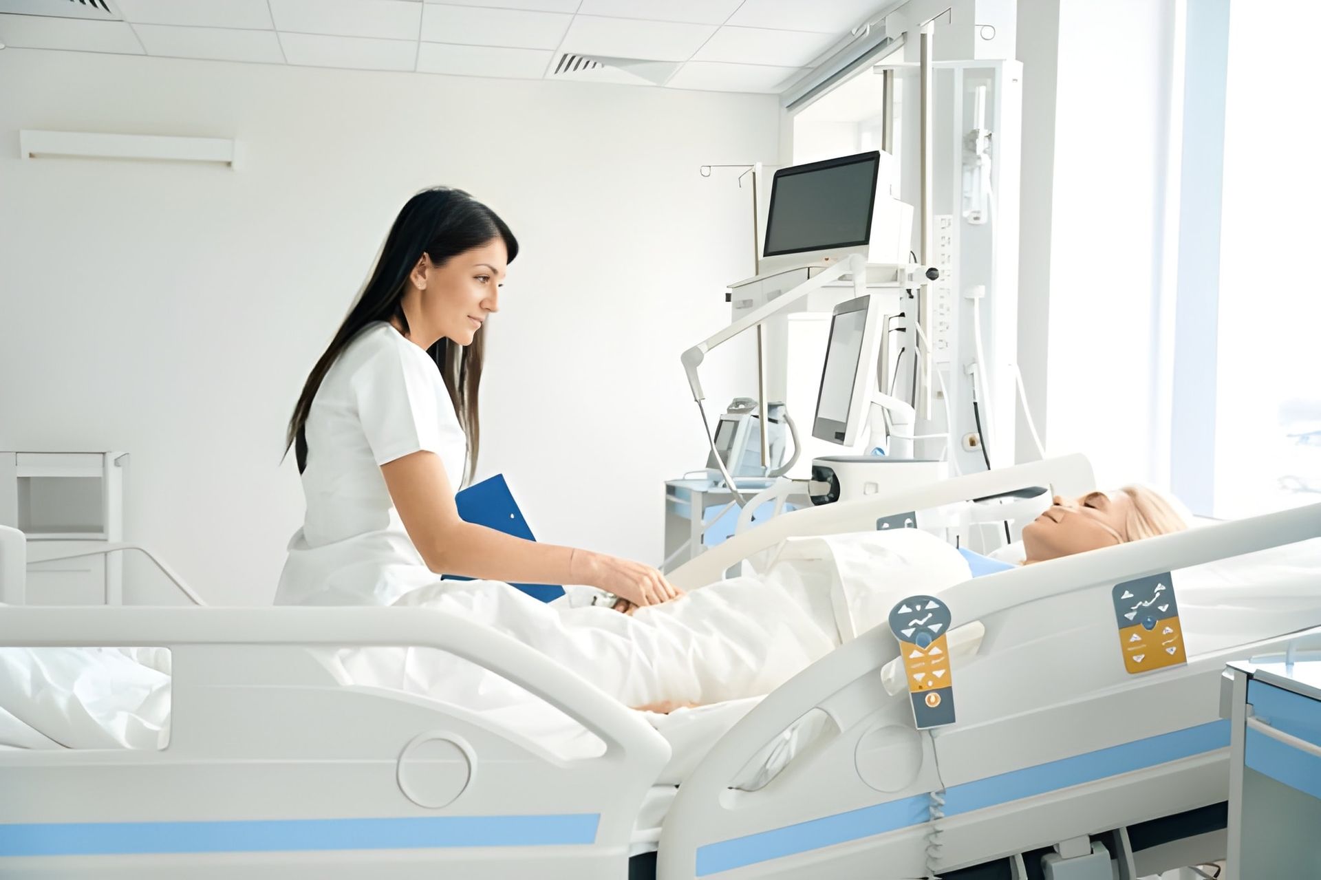 Nurse in White Uniform Tending to a Patient Lying in Bed — Bespoke Longevity and Aesthetic Medicine In Southport, QLD