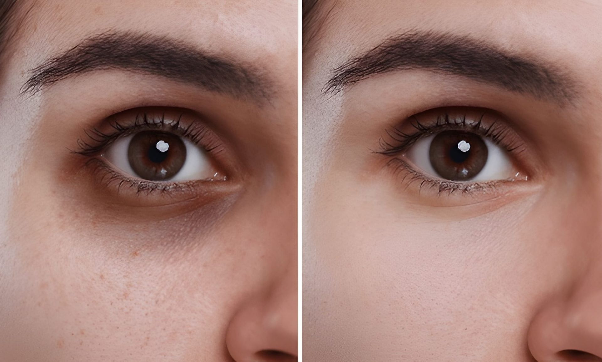 Woman's Eye With Dark Circles, Compared to Eye With Smoother Skin — Bespoke Institute In Southport, QLD