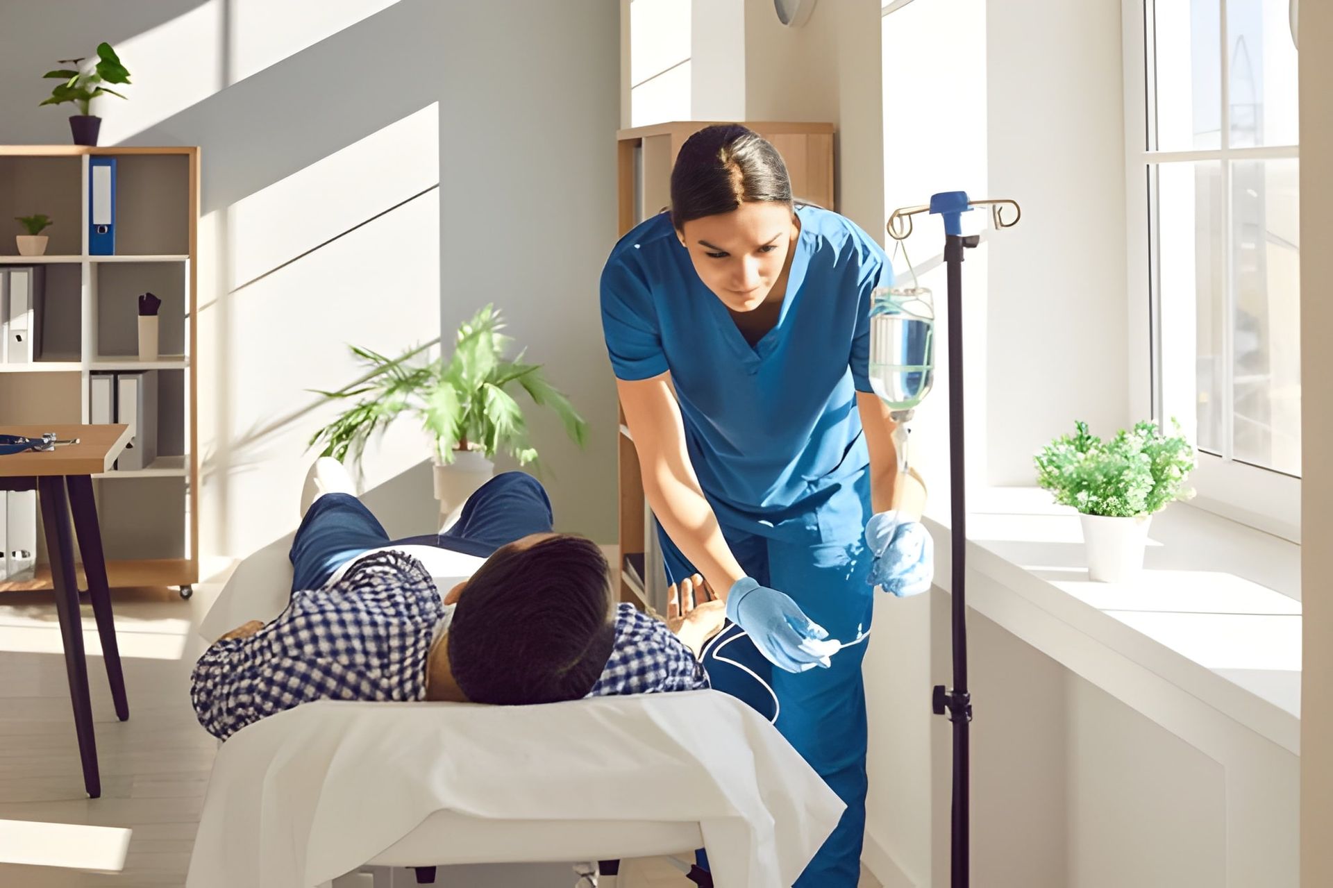 Nurse Administering Fluids to a Patient — Bespoke Longevity and Aesthetic Medicine In Southport, QLD