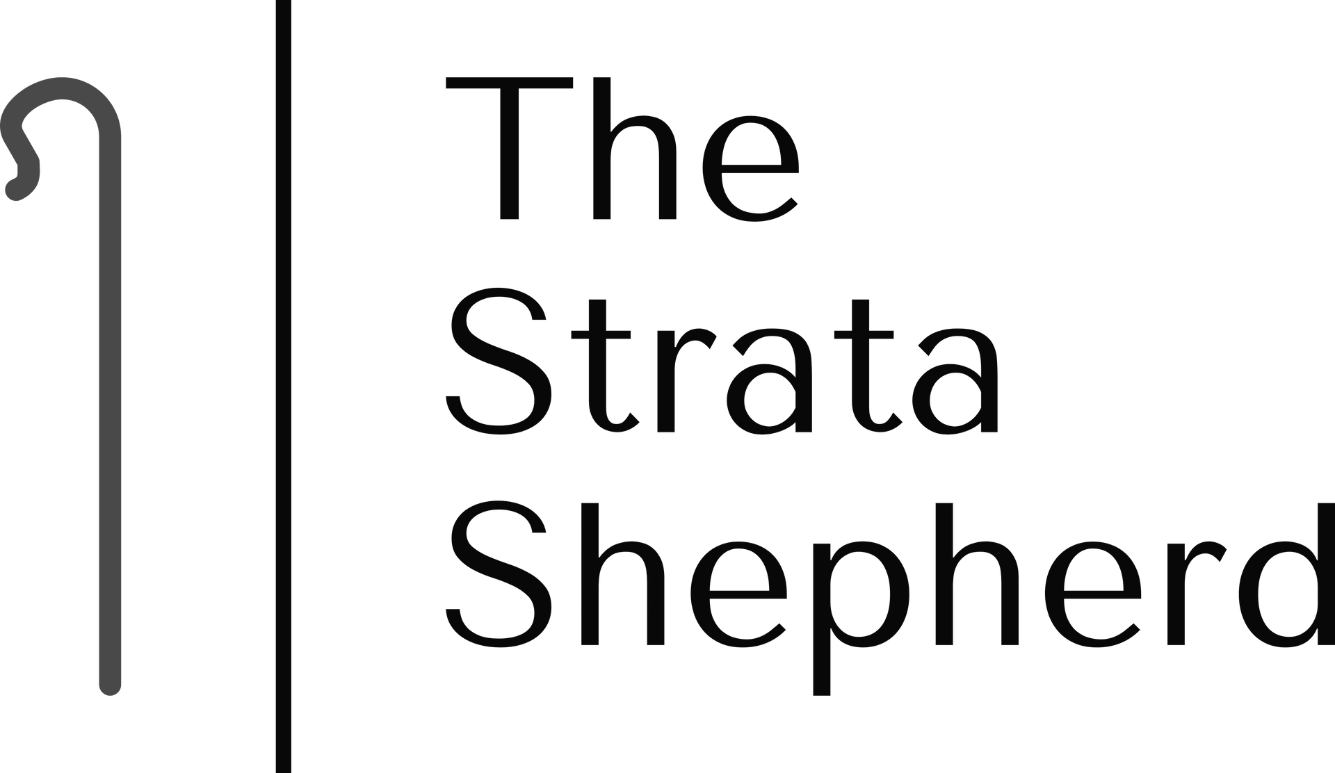 A logo for The Strata Shepherd company, featuring a shepherd's crook representing guidance and support.