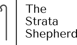 A logo for The Strata Shepherd company, featuring a shepherd's crook representing guidance and support.