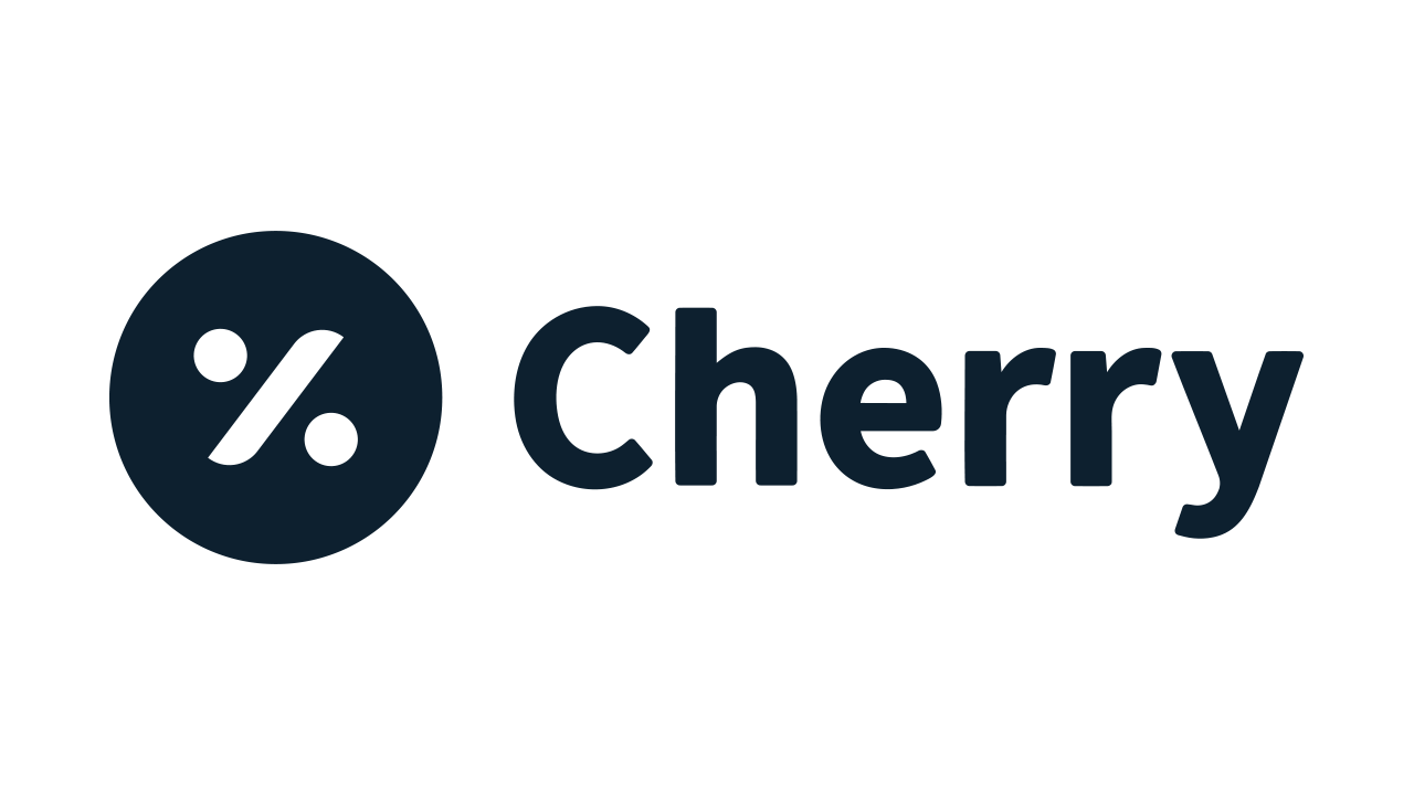 Cherry logo, a dark blue circle with white percentage symbol, right of the word 
