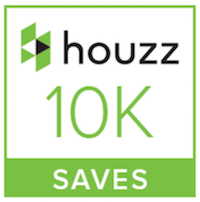 Houzz 10K Saves badge. Green and white, Houzz logo with a 10K and