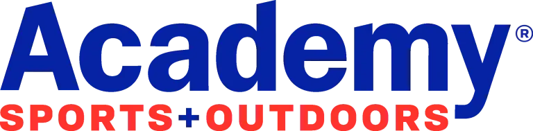 Academy Sports + Outdoors logo in blue and red text.