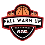 Logo: Fall Warm Up Basketball. Orange basketball, red and black shield, white text.