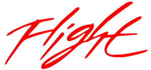 Red stylized script spelling 
