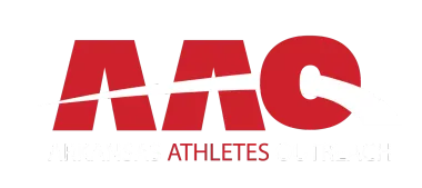 Arkansas Athletes Outreach red and white logo