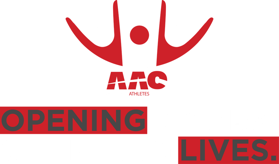 Red logo with outstretched figure over