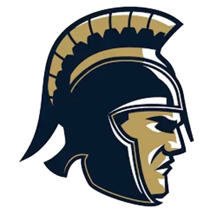 Gold and navy Spartan helmet profile.