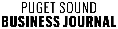 The logo for puget sound business journal is black and white.