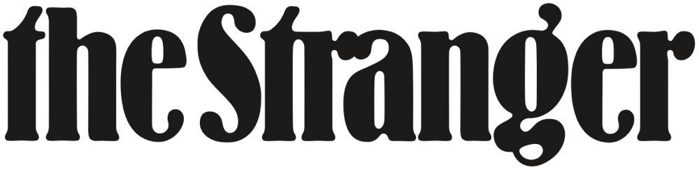 A black and white logo for the stranger magazine.