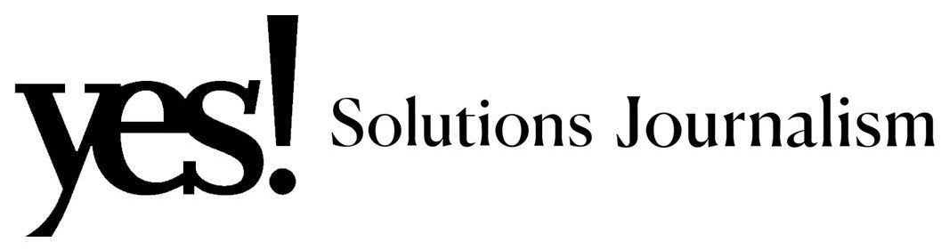 A black and white logo for yes solutions journalism