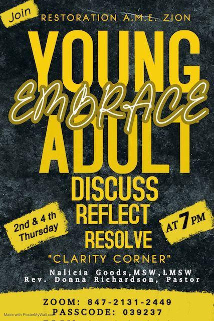 A poster for young embrace adult discuss reflect resolve
