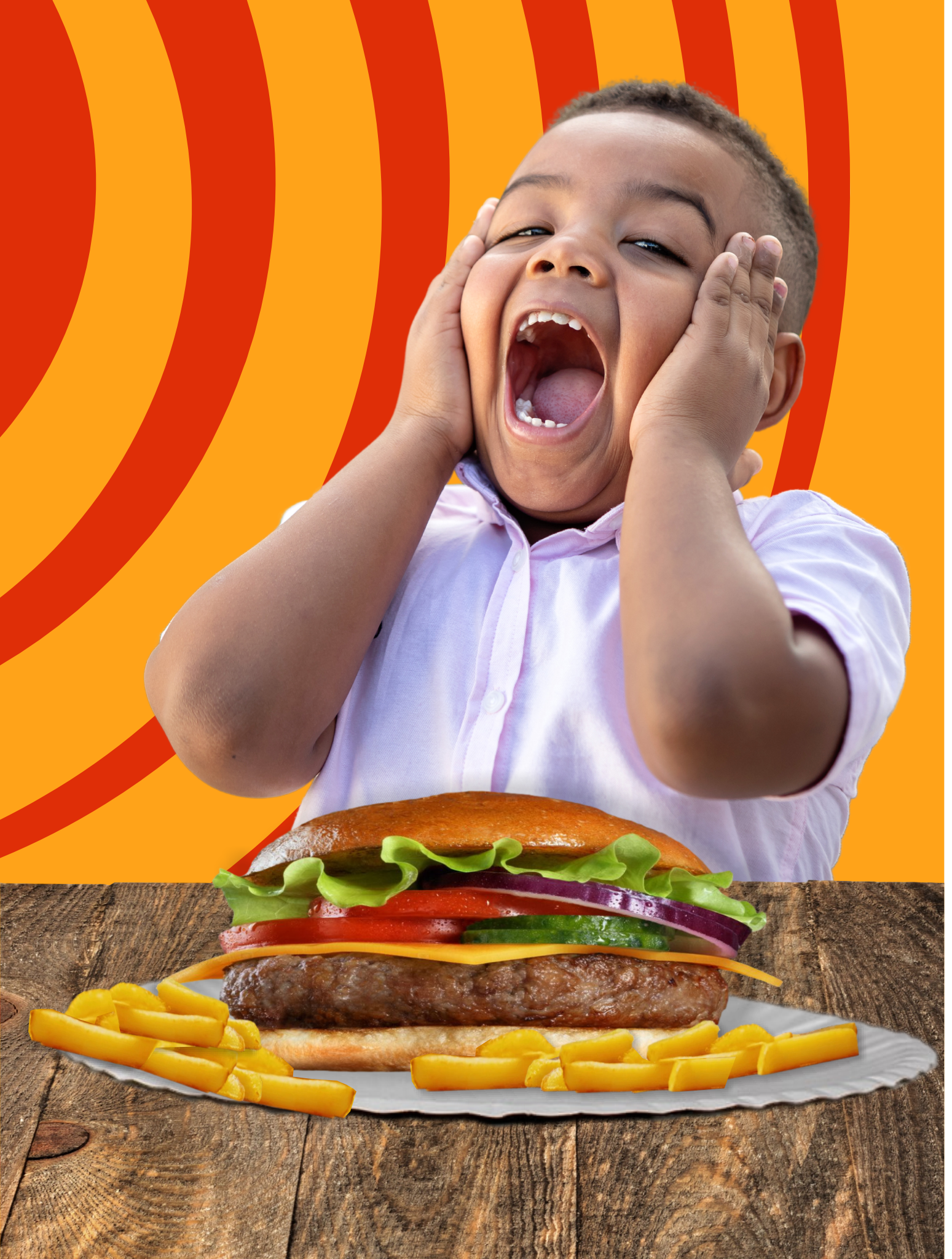 Boy Surprised by Monster Burger