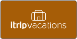 A logo for itripvacations with a suitcase on a brown background.