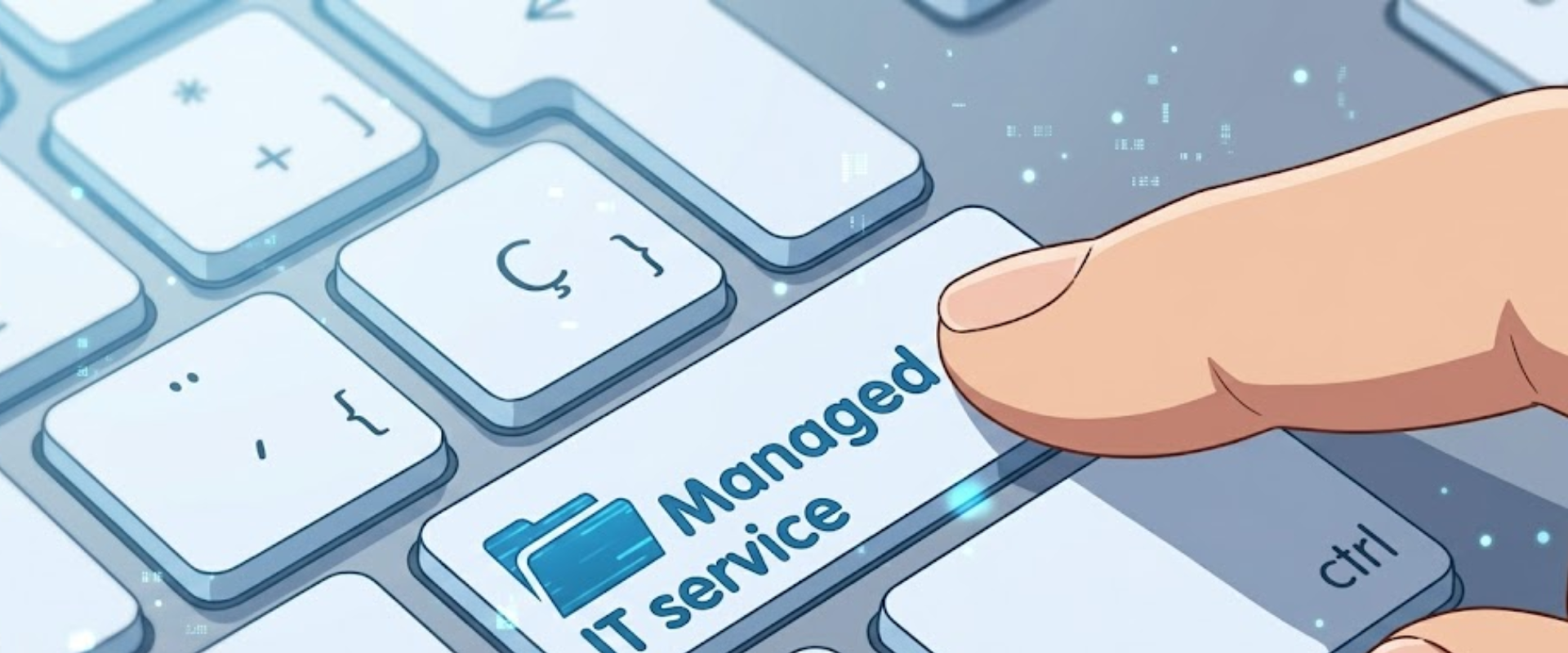 Anime-style close-up of a finger pressing a key labeled 