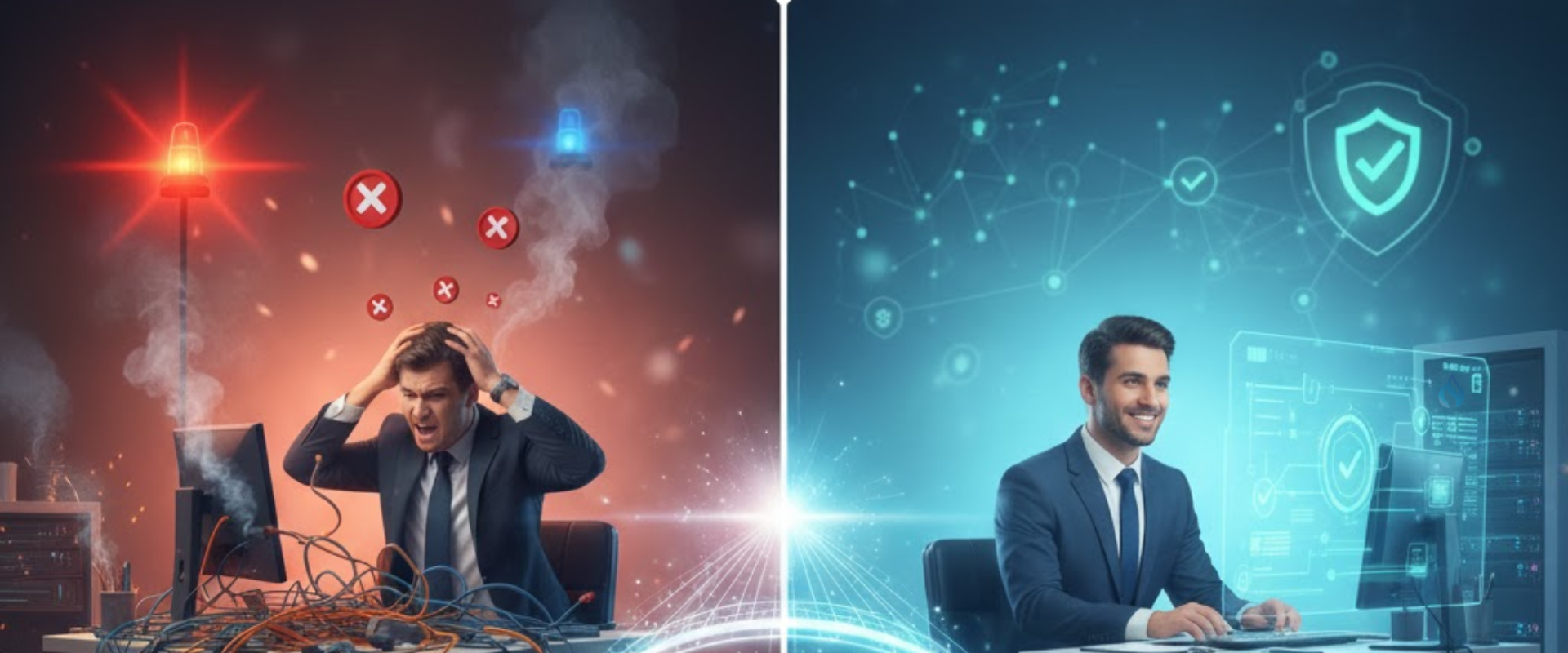 Stressed worker in red 