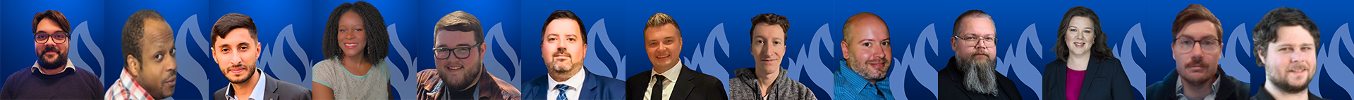 A collage of Digital Fire employees arranged side by side on a blue background.